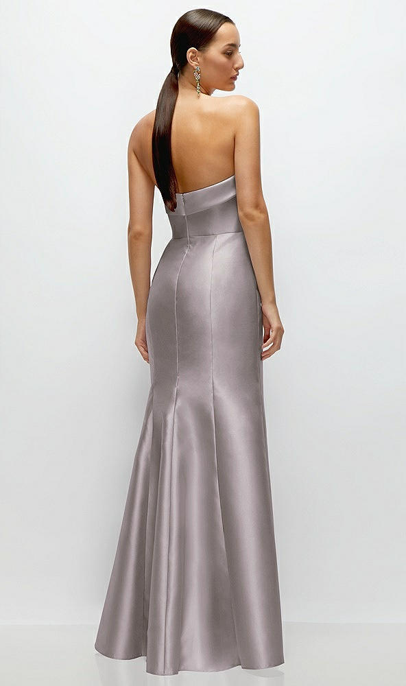 Back View - Cashmere Gray Strapless Cuff Neckline Satin Trumpet Gown