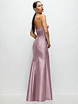 Side View Thumbnail - Dusty Rose Strapless Cuff Neckline Satin Trumpet Gown