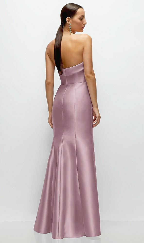 Back View - Dusty Rose Strapless Cuff Neckline Satin Trumpet Gown