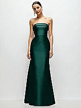 Front View Thumbnail - Evergreen Strapless Cuff Neckline Satin Trumpet Gown