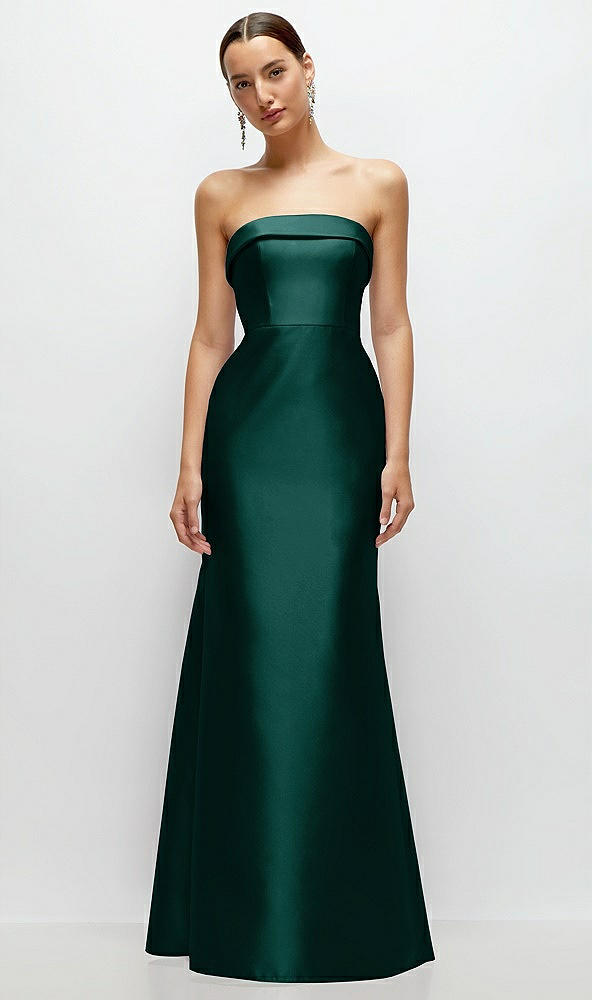 Front View - Evergreen Strapless Cuff Neckline Satin Trumpet Gown