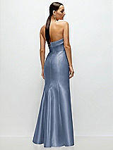 Rear View Thumbnail - Larkspur Blue Strapless Cuff Neckline Satin Trumpet Gown