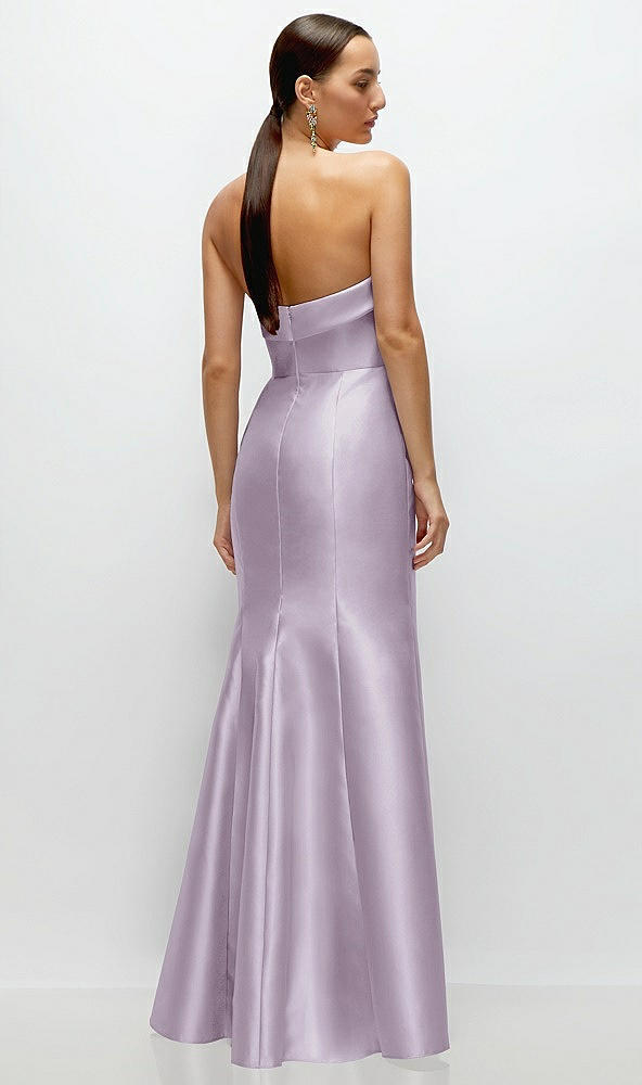 Back View - Lilac Haze Strapless Cuff Neckline Satin Trumpet Gown