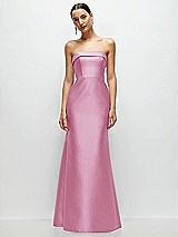 Front View Thumbnail - Powder Pink Strapless Cuff Neckline Satin Trumpet Gown