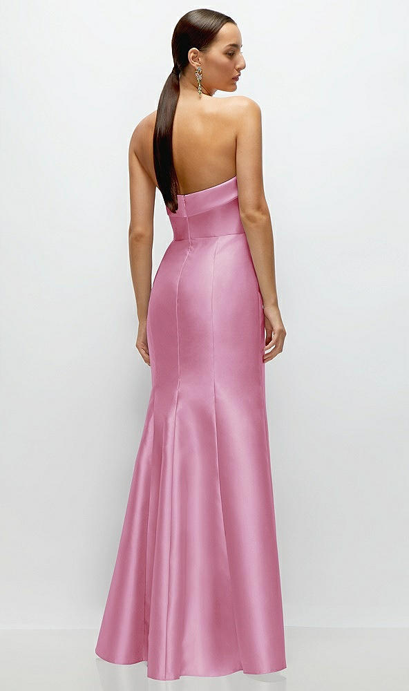 Back View - Powder Pink Strapless Cuff Neckline Satin Trumpet Gown