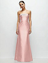 Front View Thumbnail - Rose - PANTONE Rose Quartz Strapless Cuff Neckline Satin Trumpet Gown