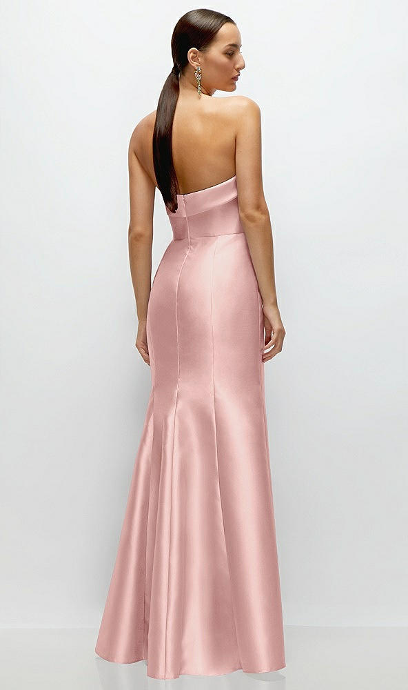 Back View - Rose - PANTONE Rose Quartz Strapless Cuff Neckline Satin Trumpet Gown