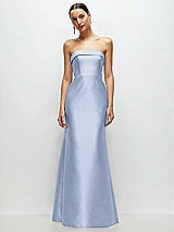 Front View Thumbnail - Sky Blue Strapless Cuff Neckline Satin Trumpet Gown