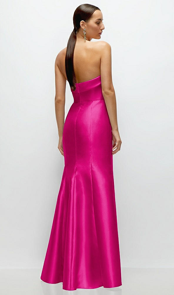 Back View - Think Pink Strapless Cuff Neckline Satin Trumpet Gown