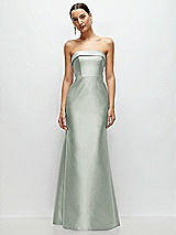 Front View Thumbnail - Willow Green Strapless Cuff Neckline Satin Trumpet Gown