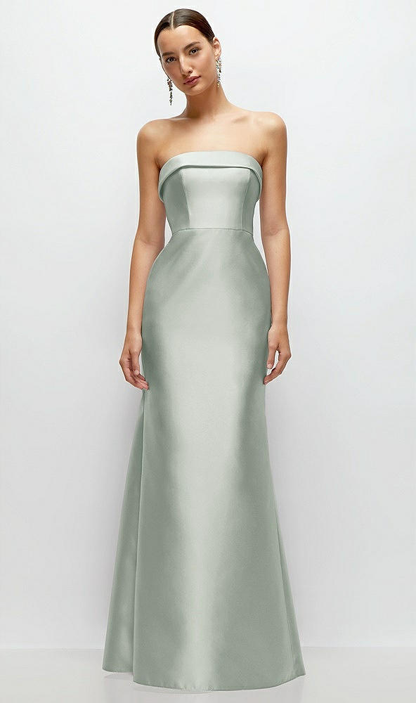 Front View - Willow Green Strapless Cuff Neckline Satin Trumpet Gown