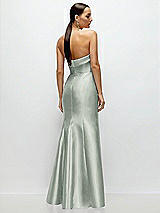 Rear View Thumbnail - Willow Green Strapless Cuff Neckline Satin Trumpet Gown