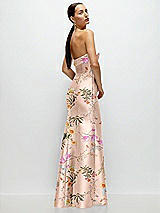 Side View Thumbnail - Butterfly Botanica Pink Sand Strapless Cuff Neckline Floral Satin Trumpet Gown