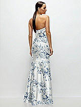 Rear View Thumbnail - Cottage Rose Larkspur Strapless Cuff Neckline Floral Satin Trumpet Gown