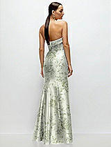 Rear View Thumbnail - Cottage Rose Sage Strapless Cuff Neckline Floral Satin Trumpet Gown