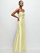 Side View Thumbnail - Butter Yellow Strapless Cat-Eye Draped Bodice Satin Tumpet Dress