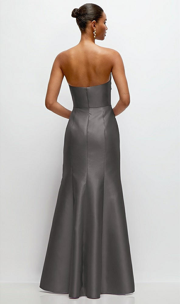 Back View - Caviar Gray Strapless Cat-Eye Draped Bodice Satin Tumpet Dress