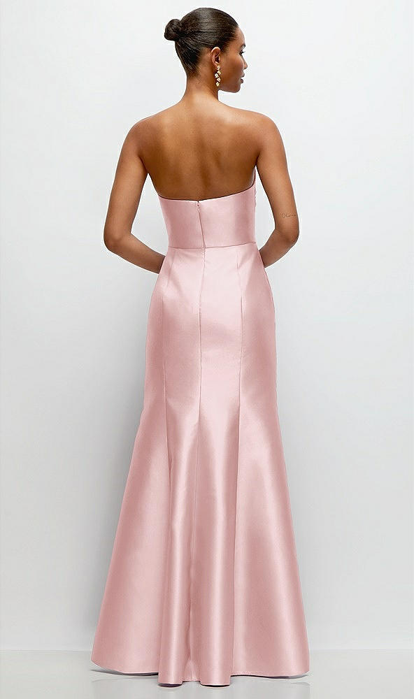 Back View - Ballet Pink Strapless Cat-Eye Draped Bodice Satin Tumpet Dress