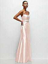 Side View Thumbnail - Blush Strapless Cat-Eye Draped Bodice Satin Tumpet Dress