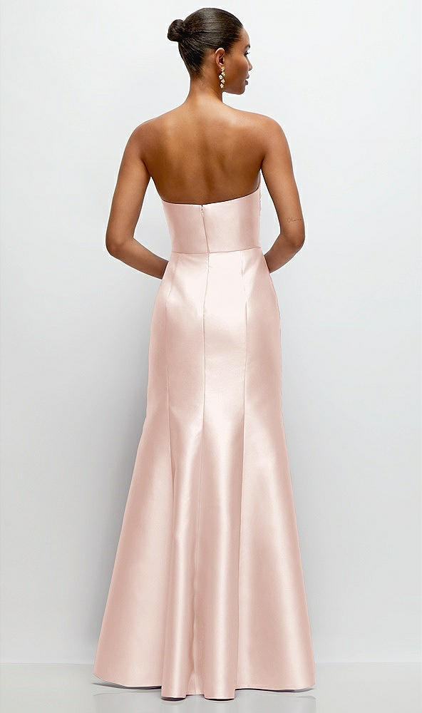 Back View - Blush Strapless Cat-Eye Draped Bodice Satin Tumpet Dress