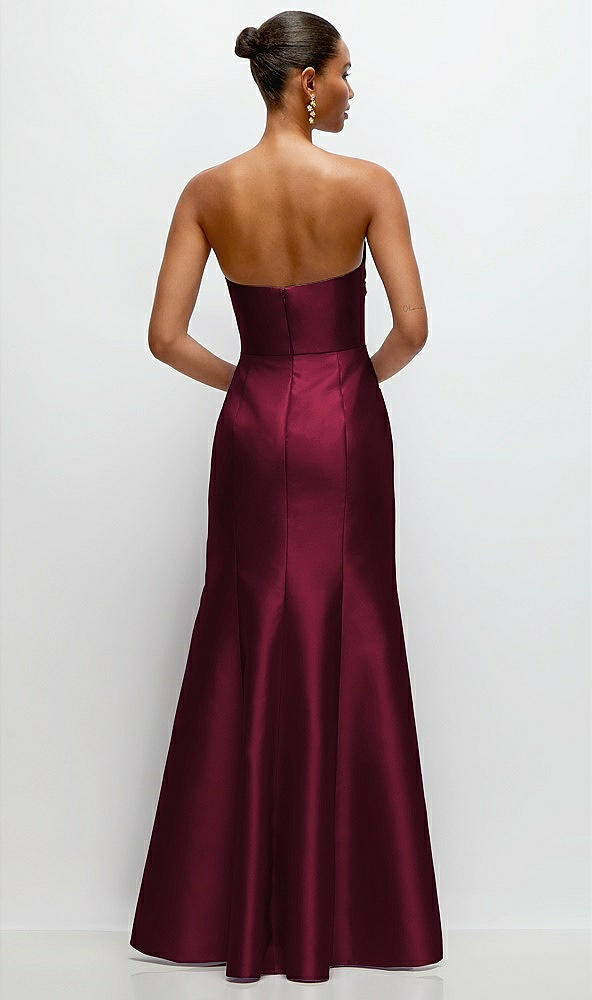 Back View - Cabernet Strapless Cat-Eye Draped Bodice Satin Tumpet Dress