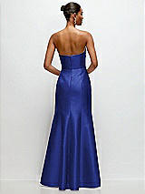 Rear View Thumbnail - Cobalt Blue Strapless Cat-Eye Draped Bodice Satin Tumpet Dress