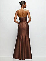 Rear View Thumbnail - Cognac Strapless Cat-Eye Draped Bodice Satin Tumpet Dress