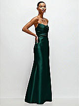 Side View Thumbnail - Evergreen Strapless Cat-Eye Draped Bodice Satin Tumpet Dress