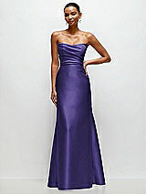 Front View Thumbnail - Grape Strapless Cat-Eye Draped Bodice Satin Tumpet Dress