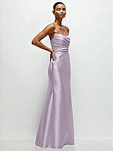 Side View Thumbnail - Lilac Haze Strapless Cat-Eye Draped Bodice Satin Tumpet Dress