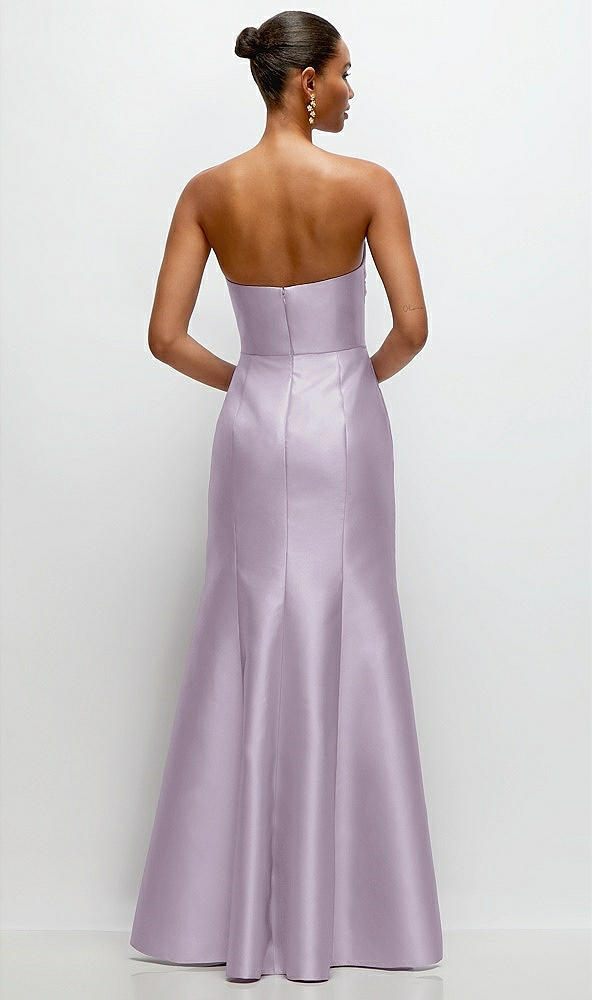 Back View - Lilac Haze Strapless Cat-Eye Draped Bodice Satin Tumpet Dress