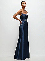 Side View Thumbnail - Midnight Navy Strapless Cat-Eye Draped Bodice Satin Tumpet Dress