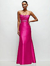 Front View Thumbnail - Think Pink Strapless Cat-Eye Draped Bodice Satin Tumpet Dress