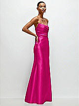 Side View Thumbnail - Think Pink Strapless Cat-Eye Draped Bodice Satin Tumpet Dress