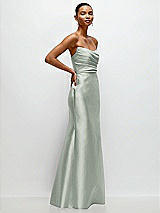 Side View Thumbnail - Willow Green Strapless Cat-Eye Draped Bodice Satin Tumpet Dress