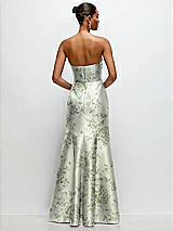 Rear View Thumbnail - Cottage Rose Sage Strapless Cat-Eye Draped Bodice Floral Satin Tumpet Dress