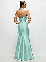 Rear View Thumbnail - Coastal High-Neck Halter Open-Back Satin Trumpet Dress 