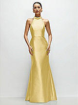 Front View Thumbnail - Maize High-Neck Halter Open-Back Satin Trumpet Dress 