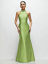 Front View Thumbnail - Mojito High-Neck Halter Open-Back Satin Trumpet Dress 