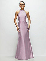 Front View Thumbnail - Suede Rose High-Neck Halter Open-Back Satin Trumpet Dress 