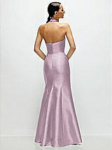 Rear View Thumbnail - Suede Rose High-Neck Halter Open-Back Satin Trumpet Dress 