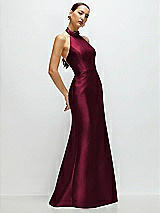 Side View Thumbnail - Cabernet High-Neck Halter Open-Back Satin Trumpet Dress 