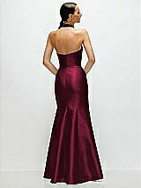 Rear View Thumbnail - Cabernet High-Neck Halter Open-Back Satin Trumpet Dress 