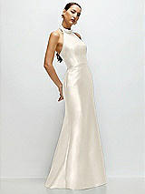 Side View Thumbnail - Ivory High-Neck Halter Open-Back Satin Trumpet Dress 