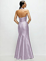 Rear View Thumbnail - Lilac Haze High-Neck Halter Open-Back Satin Trumpet Dress 