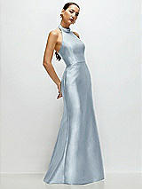 Side View Thumbnail - Mist High-Neck Halter Open-Back Satin Trumpet Dress 