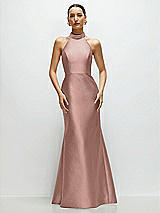 Front View Thumbnail - Neu Nude High-Neck Halter Open-Back Satin Trumpet Dress 