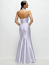 Rear View Thumbnail - Silver Dove High-Neck Halter Open-Back Satin Trumpet Dress 