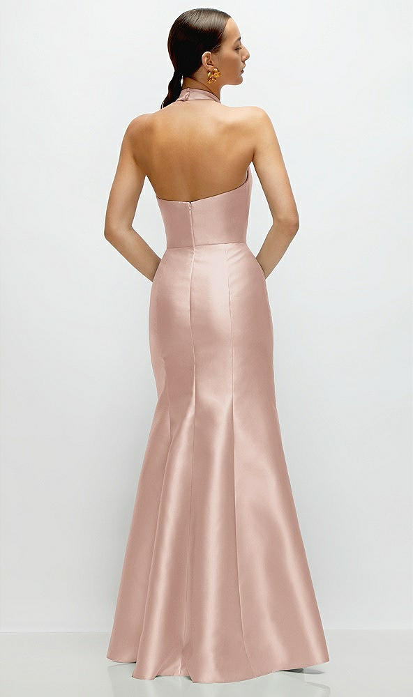 Back View - Toasted Sugar High-Neck Halter Open-Back Satin Trumpet Dress 