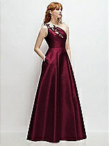 Side View Thumbnail - Cabernet One-Shoulder Full A-Line Satin Gown with Handworked Floral Appliqué